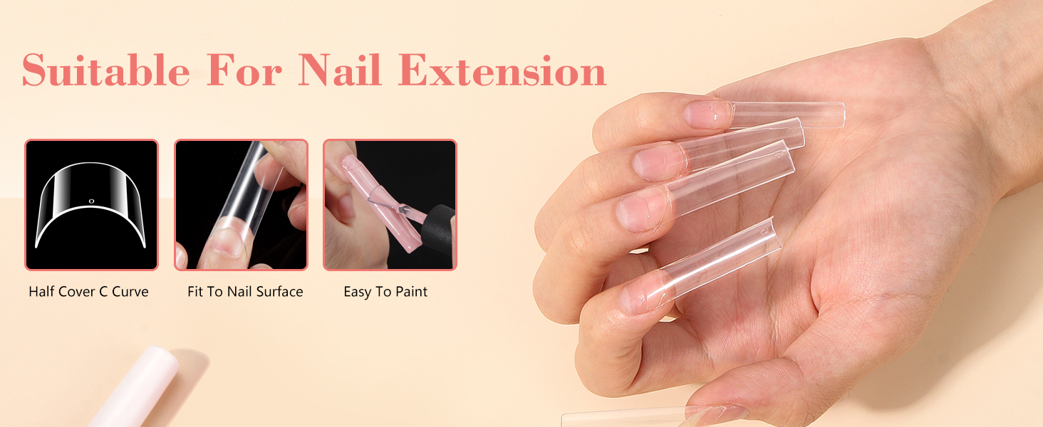 2 Packs Natural and Clear Acrylic Nail Tips for Acrylic Nails Professional