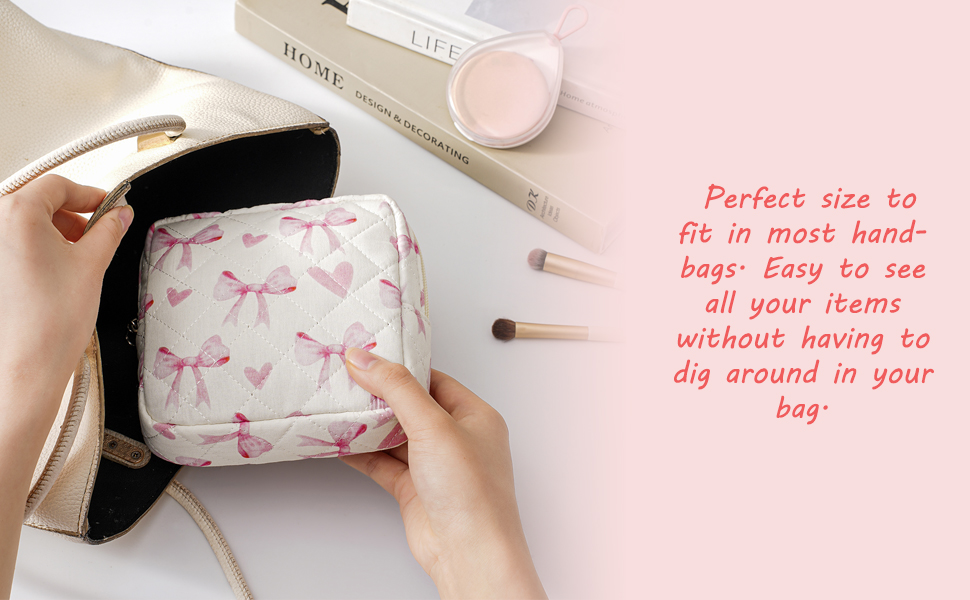 Cosmetic Bag with Compartments, Cotton Aesthetic Makeup Bag, Travel Toiletry Pouch
