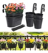 MADHOLLY 6Pcs Railing Planter with Drainage - 10.8" & 5.1" Bucket Pots for Balcony Railing, Metal...