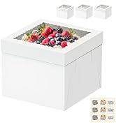 3 Pack Cake Boxes, 12x12x8 Inches Tall Cakes Box, White Cake Boxes with large Window, Square Bake...