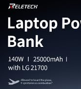 Reletech 140W Portable Fast Charger 25000mAh with LG 21700 Battery, 3-Port Laptop Fast Power Bank...