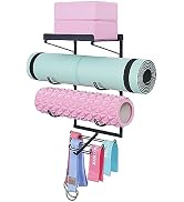 Yoga Mat Holder Wall Mount Yoga Mat Storage Rack Home Gym Accessories with 3 Sectional and 7 Hook...