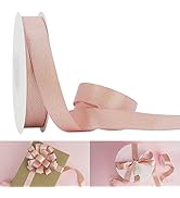HUIHUANG Rose Pink Ribbon Double Faced Satin Ribbon with Gold Purl 1" x 25 Yards Luxury Glitter W...