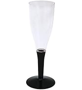 Party Essentials 2 Piece Hard Plastic 5 oz Black Stem Champagne Flutes, Clear/Black, 20 Count