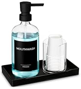 TOLDATLI Mouthwash Dispenser for Bathroom, Glass Mouth Wash Pump Dispenser with Cup Holder, 17 Fl...