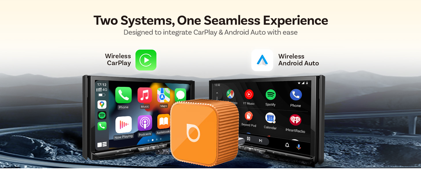 2-in-1 Car Adapter, Wireless Car Play for iPhone and Android Phones