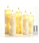 Da by 5 Pack Ivory Real Wax Flameless Taper Candles, Lifelike Flickering LED Flame Candles with S...