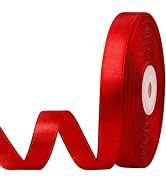 CLUEWR 1/2 Inch 50 Yards Red Satin Ribbon, Ribbon Roll for Flower Bouquets, Gift Wrapping, Weddin...