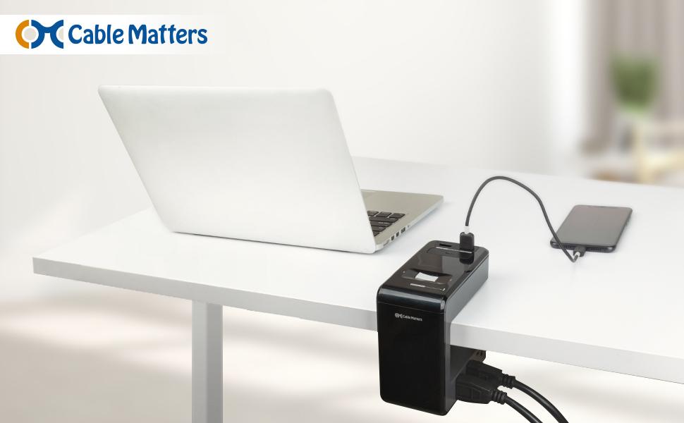 UL Listed 6 Outlet Desk Mount Surge Protector Power Strip with USB C and USB Charging, 1080 Joules