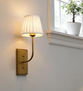 JIMUBEAM Vintage Antique Brass Wall Sconce 1-Light, Beige Pleated Fabric Shade Wall Lamp Hardwire...