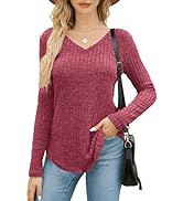FaroDor Women's Long Sleeve Shirts Casual Lightweight V-Neck Pullover Sweaters Tunic Tops