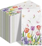 100 Spring Floral Disposable Paper Decorative Guest Napkins Watercolor Tulip Dinner Napkins Flora...