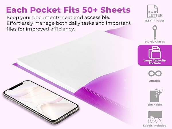 Dunwell 3-Prong Poly Folder Vibrant - Each Pocket Fits 50+ Sheets