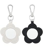 CALFOVERA 2PCS 2 Color PU Leather Flower Keychain Portable Makeup Mirror Key Ring Bulk Floral Pen...