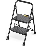 KINGRACK 2 Step Ladder, Sturdy Steel Step Stool with Anti-Slip Wide Pedals, Handrail, Safe-Lock D...