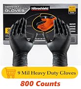 nitroshield 9mil Heavy Duty Disposable Nitrile Gloves, Black XLarge 800Pcs -Chemical Resistant, L...