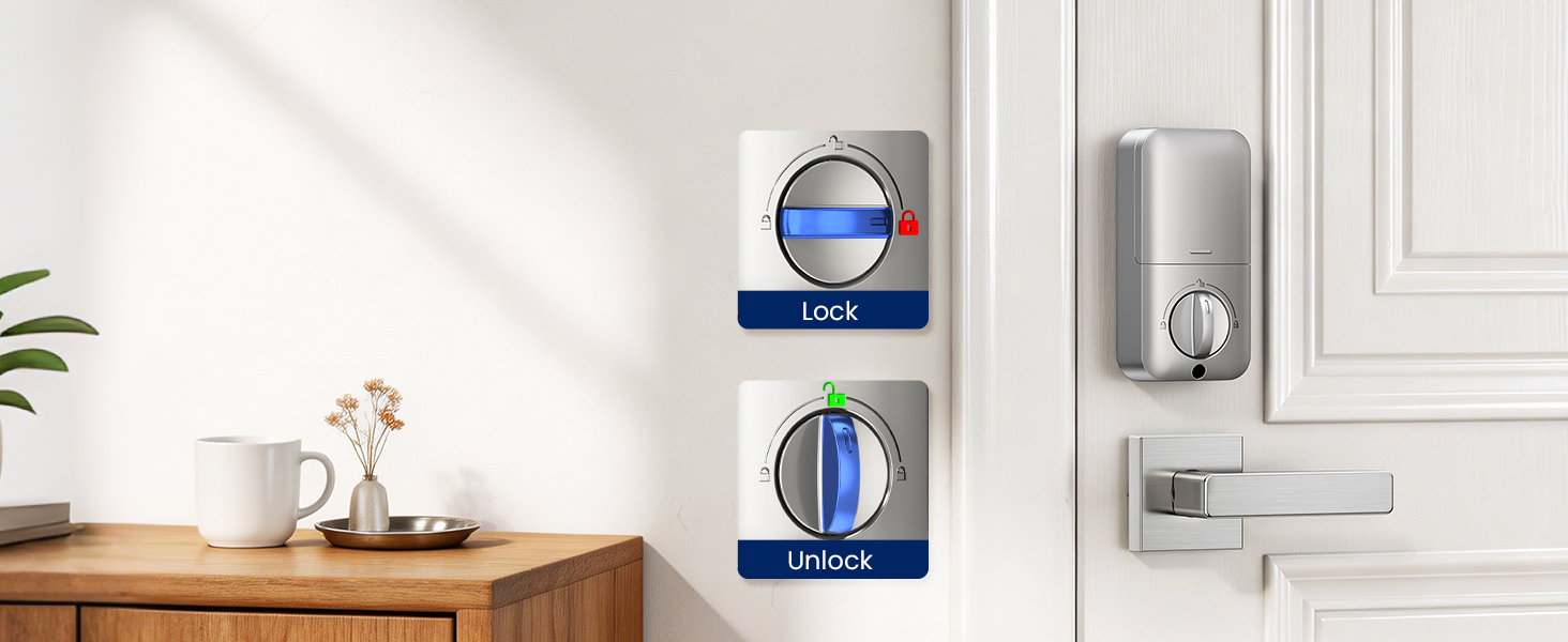 Keyless door lock with interior thumbturn for fast 1-second locking and unlocking at home