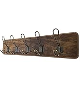 WRIGHTMART Rustic Farmhouse Wall Mounted Coat Rack - 24" Wooden Coat Rack, 5 Double Hanger Hooks ...