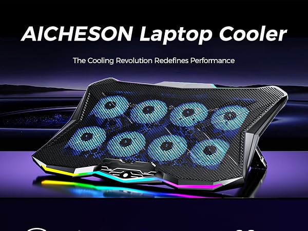 aicheson gaming laptop cooling pad blue black 15 fans stand