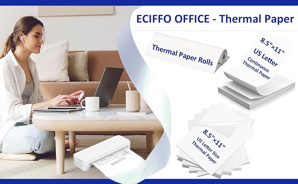Thermal Paper 8.5 X 11, A4 Printing Paper, Multipurpose US Letter Paper for Portable Printer