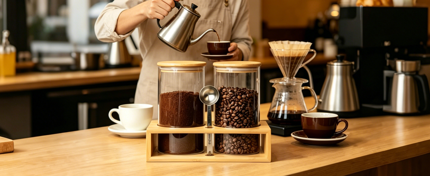 Airtight Coffee Canister with Scoop for Ground Coffee & Beans, Kitchen Storage Container