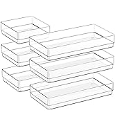 SMARTAKE 6 PCS Clear Plastic Drawer Organizers Set, Large Size Non-Slip Desk Drawer Organizer, 2-...