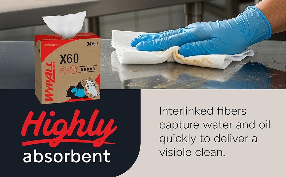 Highly Absorbent - Interlinked fibers capture water and oil quickly to deliver a visible clean.