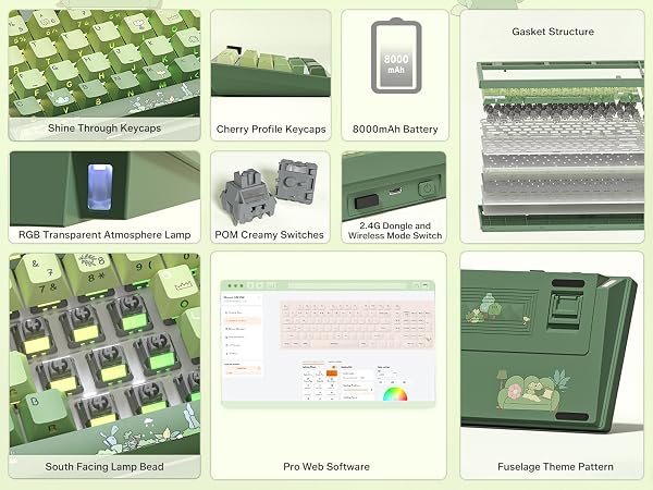 Frog Wireless Mechanical Creamy Keyboard,Gaming Keyboard with Number Pad,98% Keyboard