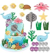 Hooqict 20Pcs Sea Ocean Cake Decorations Set with Mini Octopus, Turtle, Fish, Sealife, Under the ...