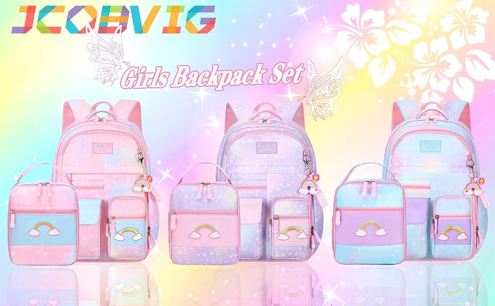 3pcs Girl's Rainbow Backpack