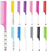 Frinnovan 12 Pack Beadable Combs Plastic Rat Tail Comb with Blank Bar for DIY Hair Stylist Assort...