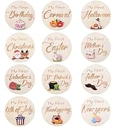 My First Holiday Milestone Cards, 12 Pcs 3D 3.9" Baby First Holiday Wood Sign Monthly Milestones ...