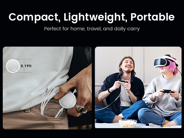 compact lightweight design Perfect for home, travel, car, and daily carry retractable charger 3in1
