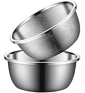 Joyoldelf Stainless Steel 5-Qt Rice Washing Bowl & Mixing Bowls, Heavy Duty Colander and Kitchen ...