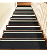 Non-Slip Stair Treads for Wooden Steps Indoor, Black, 15pcs, 30"X8", Soft Polyester Carpet Mat wi...