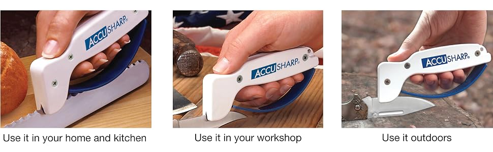 AccuSharp Knife and Tool Sharpener use it in your home kitchen workshop or outdoors