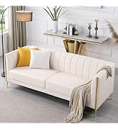 FOTOSOK White Leather Couch Sofa, Office Couches 78'' Apartment Faux Leather Sofa with 2 Throw Pi...