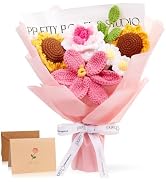 ZHIYUXI Pink Crochet Flower Bouquet Crochet Sunflowers Tulips Roses for Home Decor Wedding Annive...