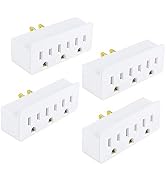3 Outlet Adapter Extender, 3 Way Grounded Plug Splitter, 1 to 3 Plug outlet splitter, White, 4PACK