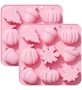 Fall Harvest Silicone Mold Set, 2 Pack Pink Baking Molds with Pumpkin, Acorn, Maple Leaf Design