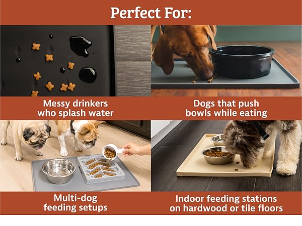 Leash Boss Raised-Edge Silicone Dog Food Mat - Waterproof Pet Mat for Dog Food & Water Bowls