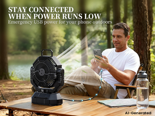 fan for camping with emergency USB power for your phone outdoors