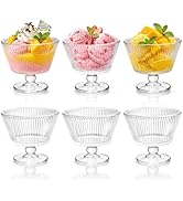 ZAVOOS Set of 6 Glass Dessert Bowls, 8 Oz Footed Ice Cream Cups with Pedestal, Vintage Embossed S...