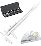 HDLNKAK Vernier Caliper 6 Inch + Stainless Steel Feeler Gauge 32 Blade, 6" Stainless Steel Non Di...