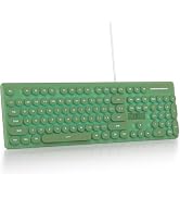 Fogruaden Wired Retro Typewriter Keyboard, Quiet Full Size Membrane Keyboard Light Up, Dark Green...