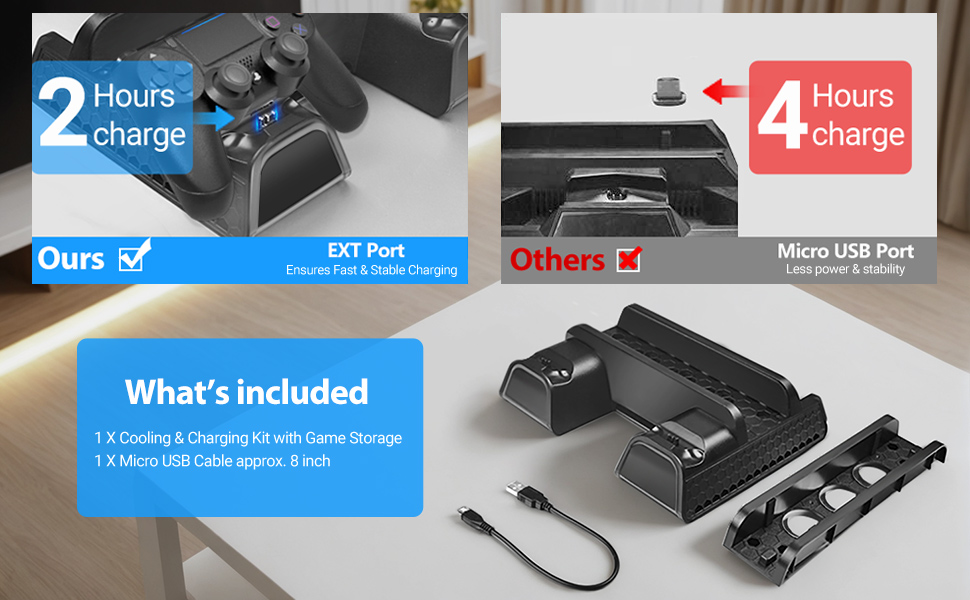 cool and calm PS4 Dual Charger to charge up to 2 dual shock PS4 wireless controllers