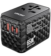 LENCENT 65W Universal Travel Adapter, GaN International Fast Charger 2 USB-A & 2 USB-C Power Plug...