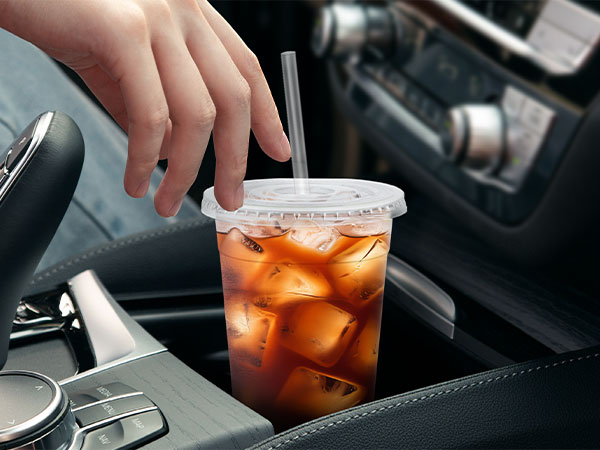 clear plastic cup with lid and straw