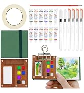 Mini Portable Watercolor Palette Set–Complete Travel Watercolor Set with 12 Watercolor Paints, Wo...