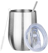 MEZMUT 12oz Insulated Wine Tumbler with Lid Double Wall Vacuum Stainless Steel Wine Glass Coffee ...